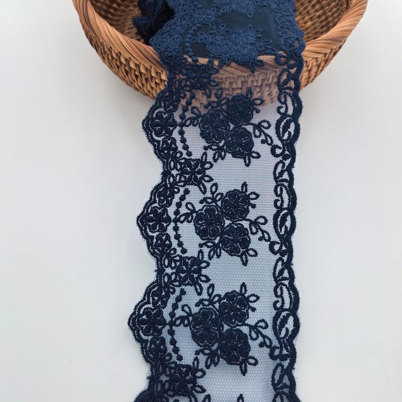 Sourcemall Lace Trim Ribbon, Delicate Crown Ribbon for Crafts Sewing and Bridal Wedding Dress Applique Decorations, 3.3inch Width 5 Yards/Lot (Navy) - Image 5